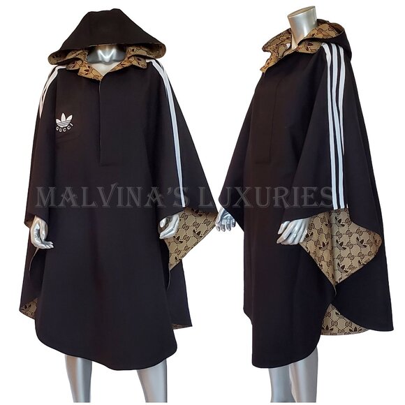 GUCCI ADIDAS X CAPE COAT TREFOIL G LOGO REVERSIBLE HOODED UNISEX PONCHO sz M - Picture 11 of 16